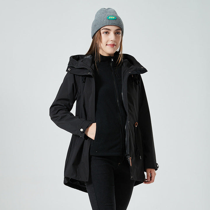 Dam vattenavvisande figurnära Parka jacka med huva och dragsko
