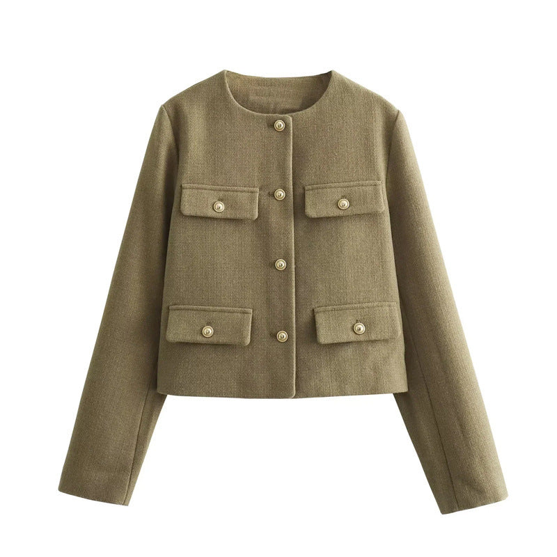 Dam stilren kort jacka med Flap fickor