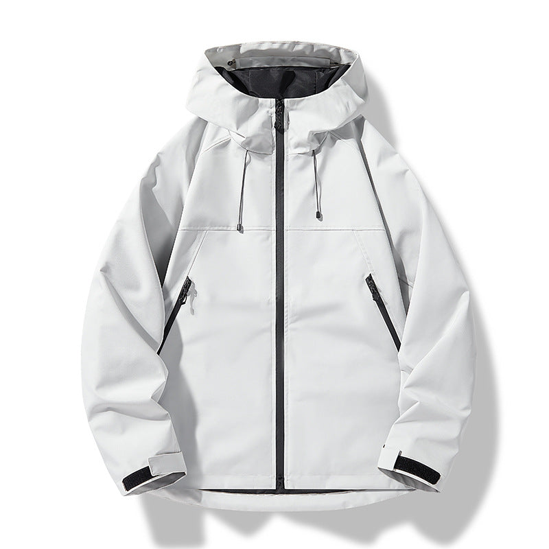 Herr Softshell Frilufts Jacka i Block Design med Huva, Dragkedja och Vattenavvisande Beläggning