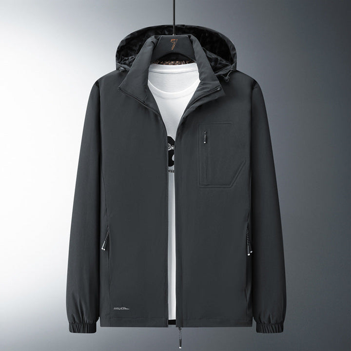 Herr urban Minimalistisk softshell hoodiejacka med dold dragkedjas och elastisk fåll