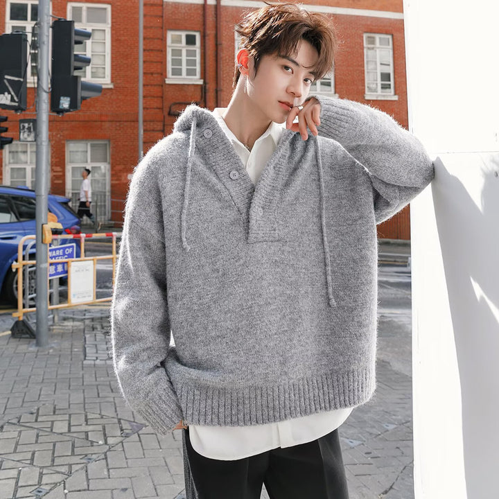 Herr Modern Chunky Stickad Tröja med Huva