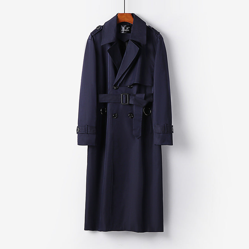 Herr Elegant Ankle-Length Trench Kappa med Dold Knappslå och Midja Bälte