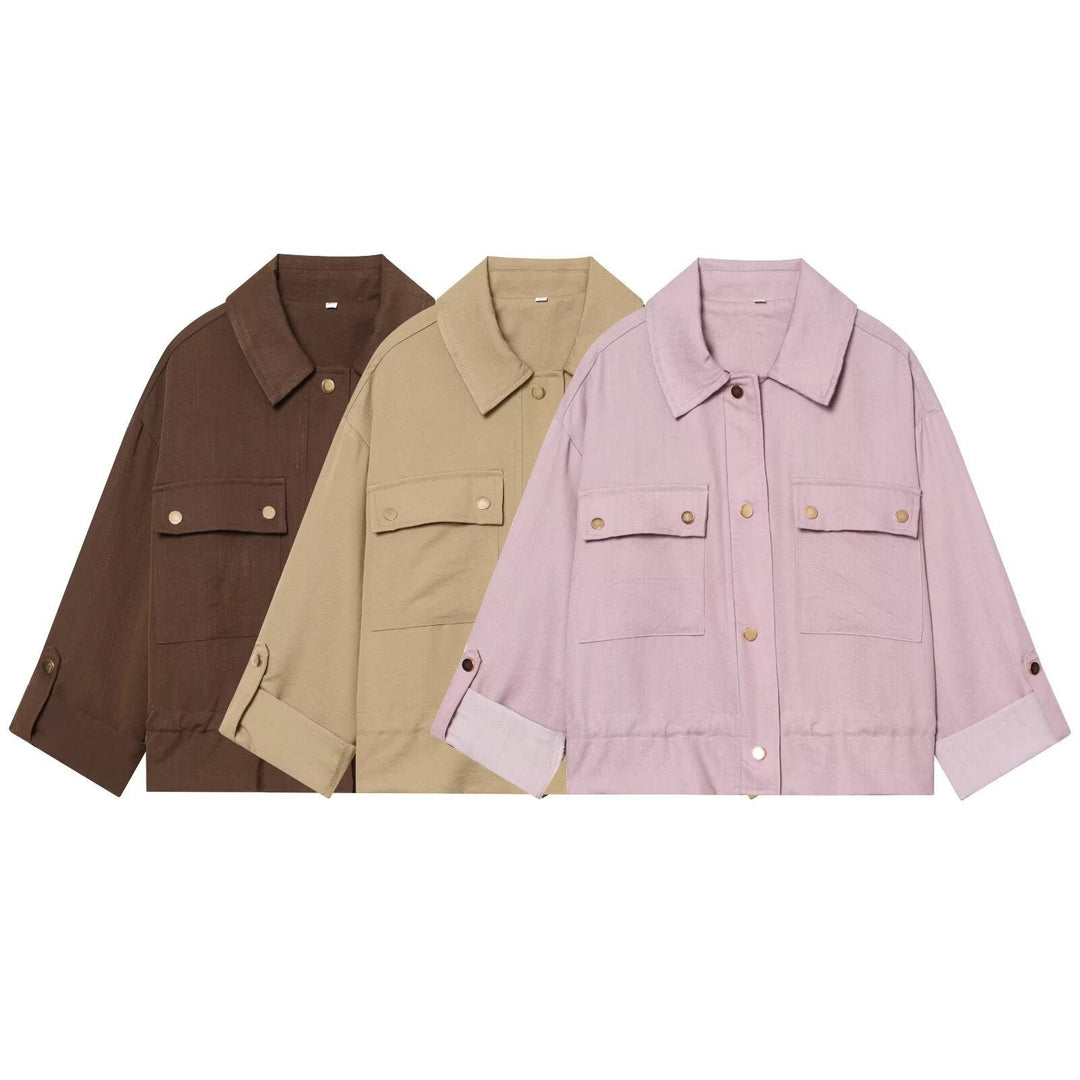 Dam Oversize Workwear Skjortjacka med Applied Tryckknapp Knapp Fickor