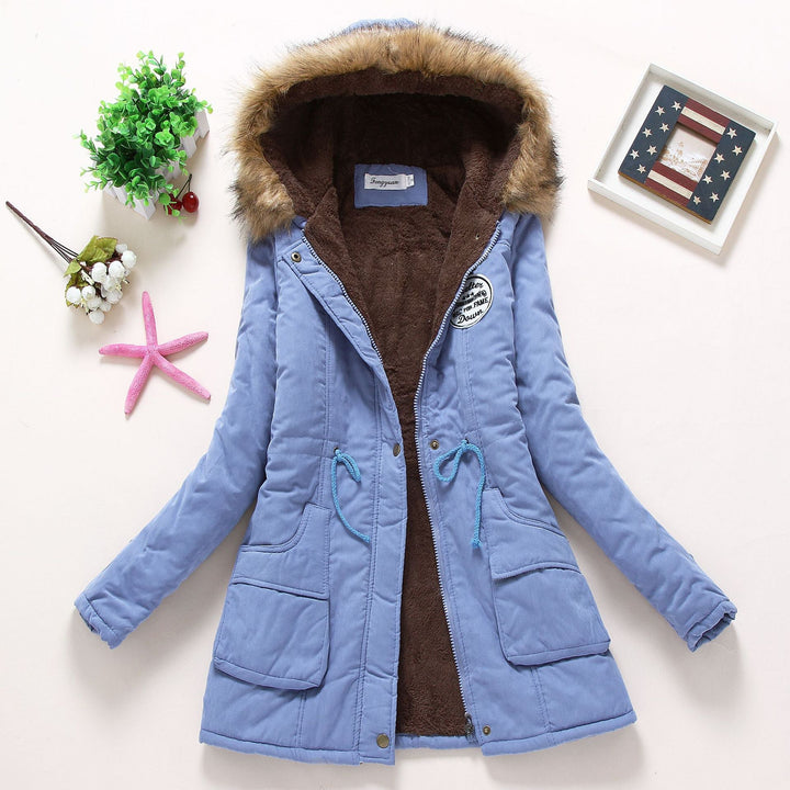 Dam high-värmande vinter parka med teddy foder, drawstring och faux fur kant