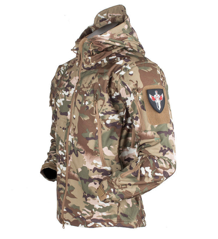 Herr Tactical Softshelljacka med Huva, Kamouflage Mönster och Flera Dragkedjefickor