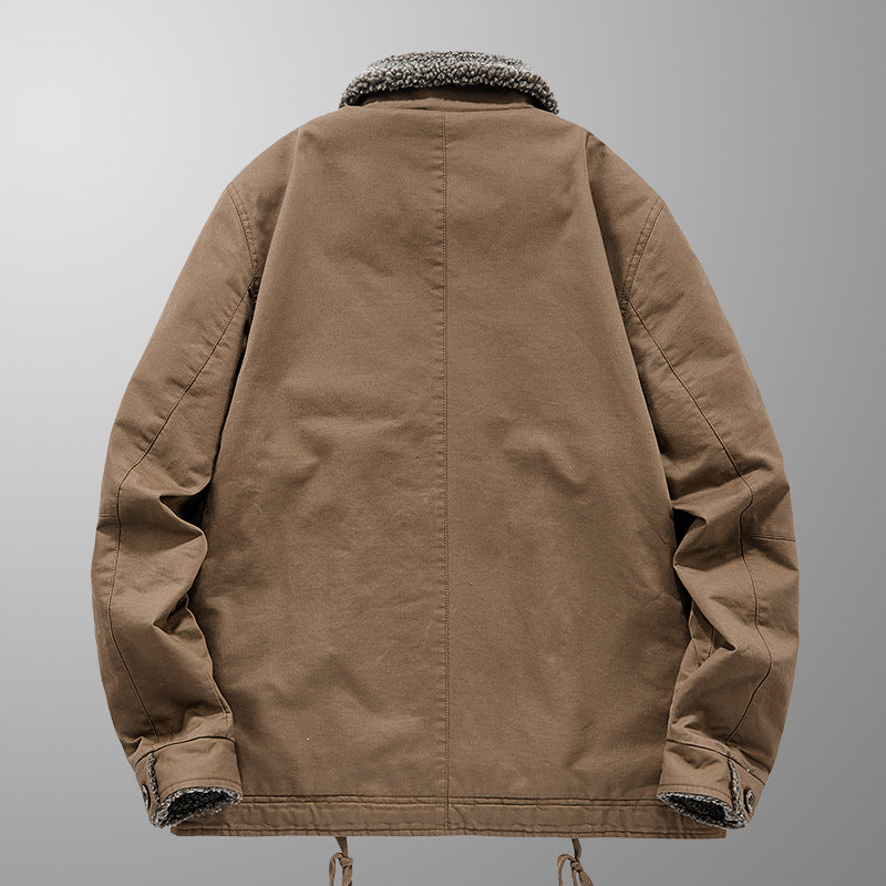 Herr Insulated Canvas Work Jacka med Sherpa Foder och Skjorta Krage