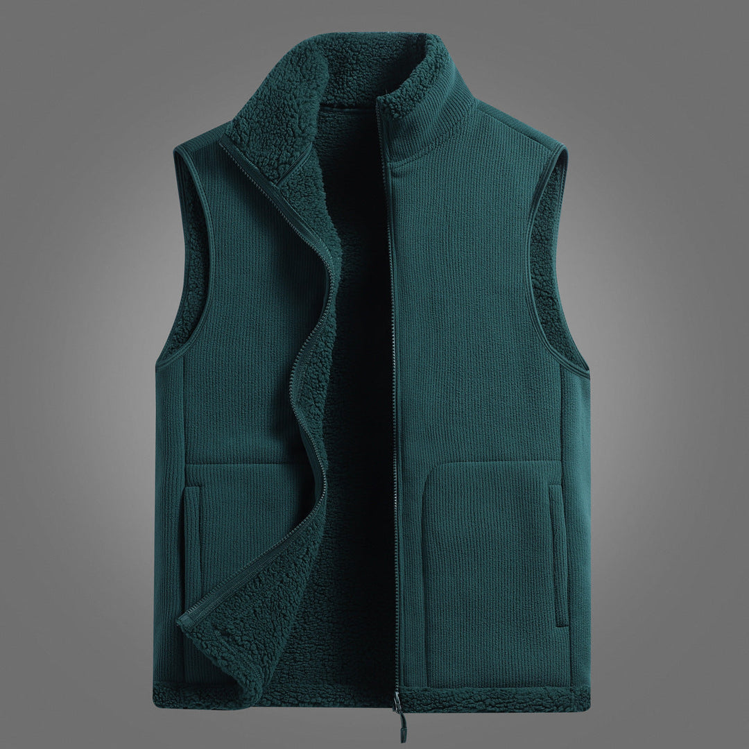 Dam lätt sherpa Layered väst med Ribbed Exterior material, hög ståkrage och framfickor