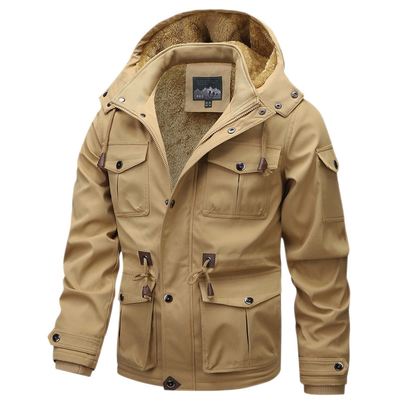 Herr Military-Inspired Canvas Parka med Teddy Fleecefoder och Justerbar Midja Dragsko