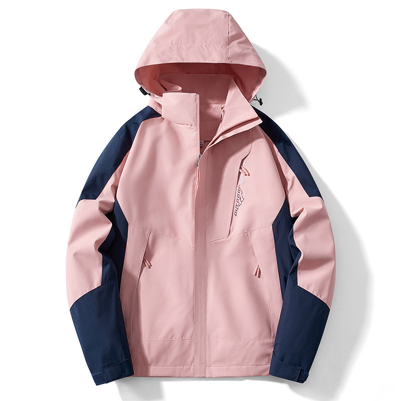 Herr Colorblock softshell Trekker Jacka med huva, dold dragkedjas och sidofickor