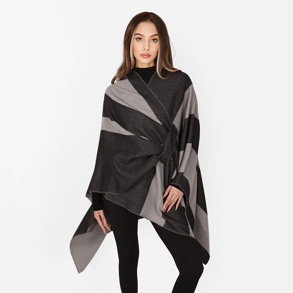 Dam Wrap Cape med bred Stripe mönster och Ties