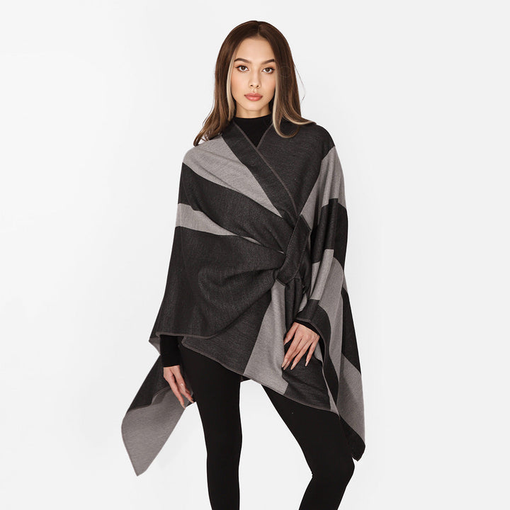 Dam Wrap Cape med bred Stripe mönster och Ties