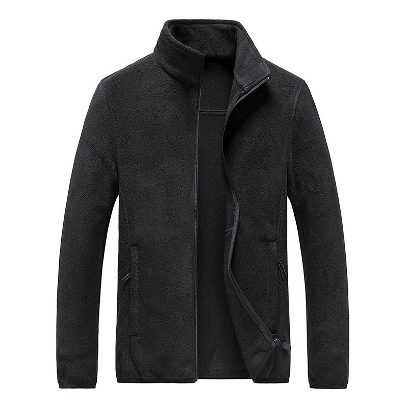 Herr Fleece Jacka med Hel Dragkedja, Stående Krage, och Praktisk Zip Fickor