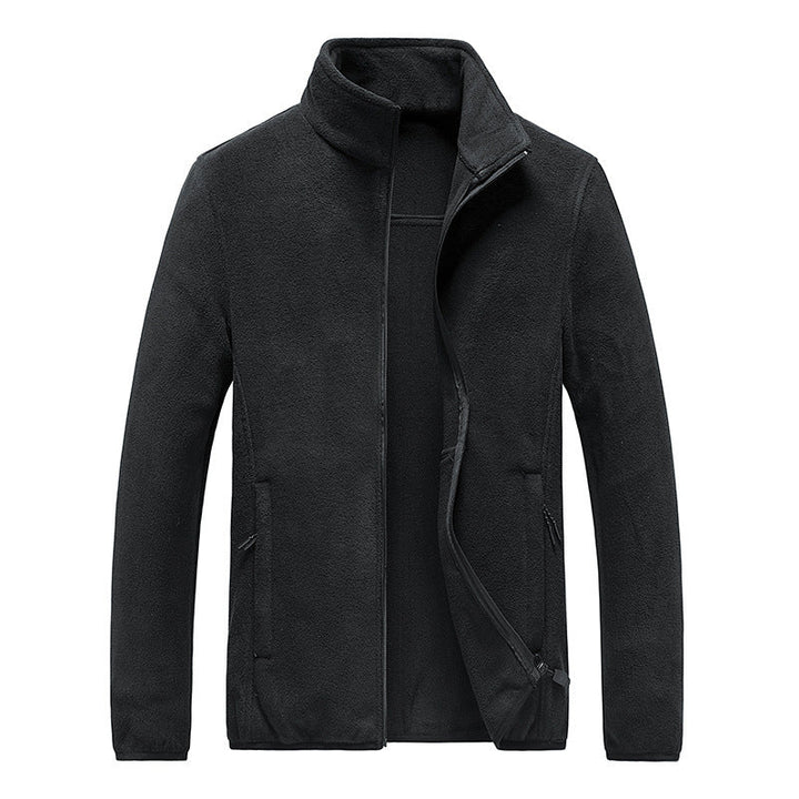 Herr Fleece Jacka med Hel Dragkedja, Stående Krage, och Praktisk Zip Fickor