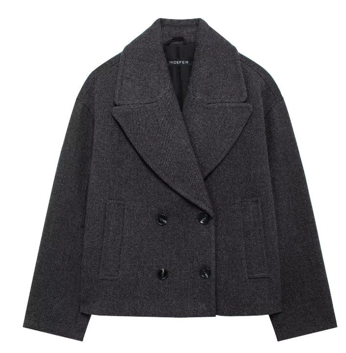 Dam 300+ Kort Double-Breasted Ull Blend Blazer med Wide Lapels