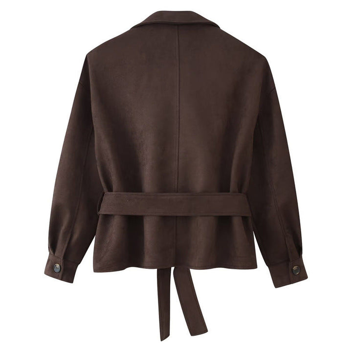 Dam kort trenchcoat in mocka look med Ties och Epaulettes
