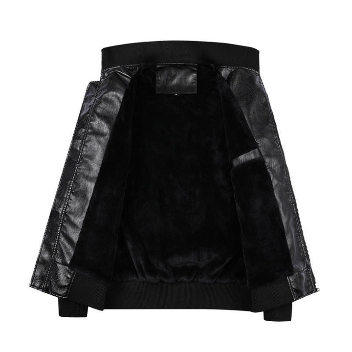 Herr Heritage Läder Blouson i Läder Look med Militär Patch Detaljer och Ribbad Krage