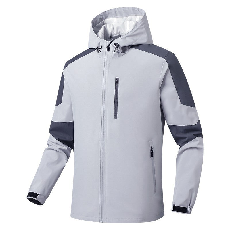 Herr Andningsbar Softshell-Hardshell Hybrid Jacka med Huva och Vattentät Dragkedjefickor