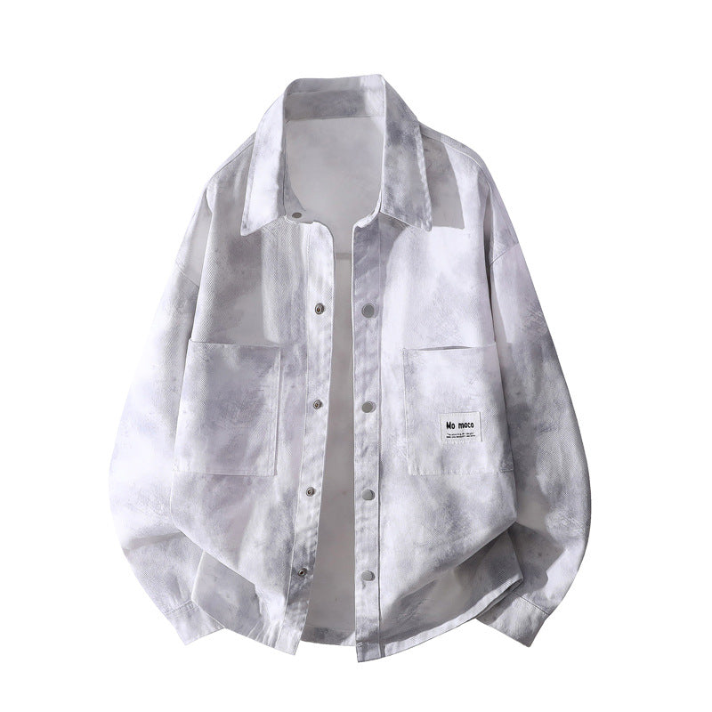 Unisex Oversize Skjortjacka med Tie-Dye Effect, Tryckknapp Knapp Front och Chest Fickor