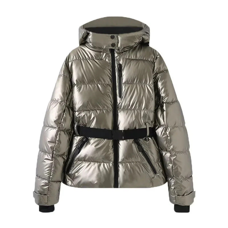 Dam 100+ Quiltad Ski och Vinterjacka med Huva, Waist Belt &amp; Vattentät Zippers