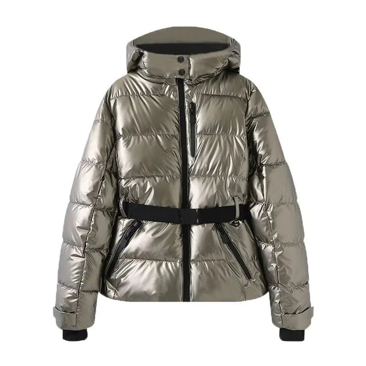Dam 100+ Quiltad Ski och Vinterjacka med Huva, Waist Belt &amp; Vattentät Zippers