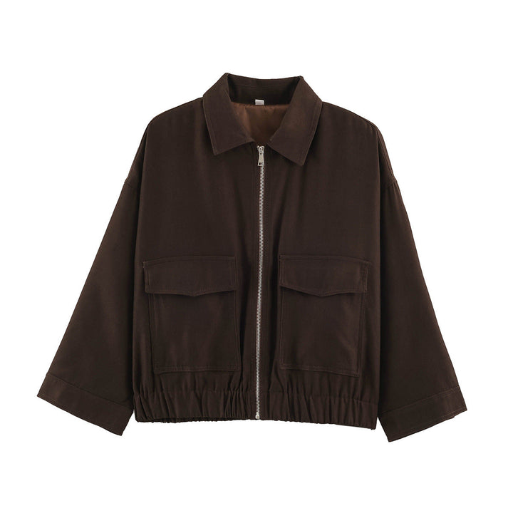 Dam Boxig Kort Blouson med Patch Fickor och Elastic Nederkant