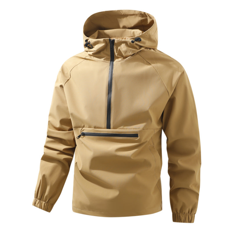 Herr Softshell Anorak med Huva, Half Dragkedja, och Vattentät Fram Ficka