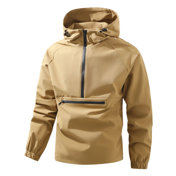 Herr Softshell Anorak med Huva, Half Dragkedja, och Vattentät Fram Ficka