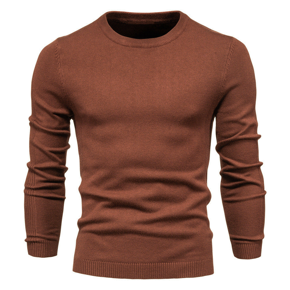 Herr Nano Minimalistisk Round Neck Fin Stickad med Flat Axel Seam och Ribbstickade Muddar