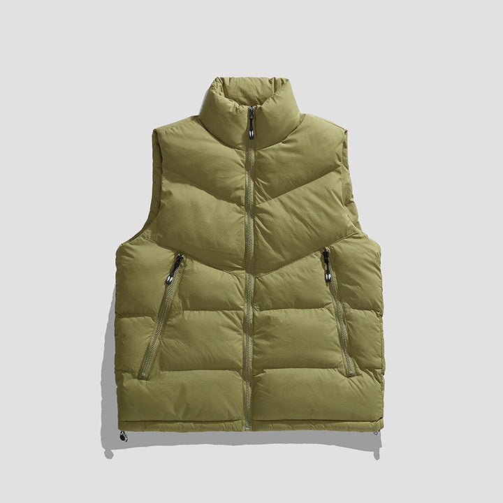 Herr Lätt Insulated Dun Look Väst med Hög Stående Krage och Wave Quilting