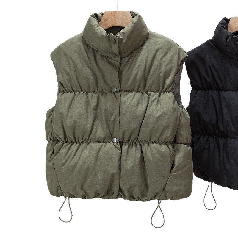 Dam kort vadderad väst med High ståkrage och Drawstring