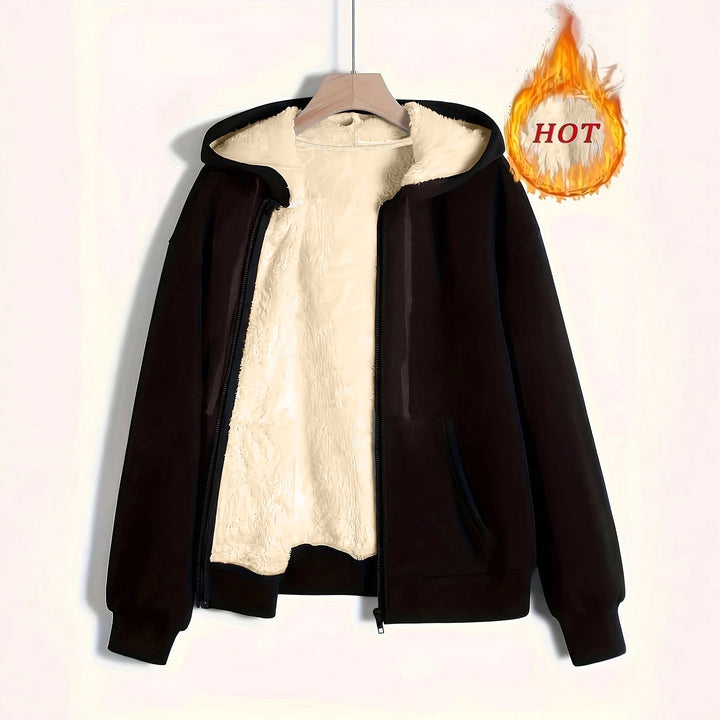 Dam Cozy Fleece Jacka med Dragkedja och Huva