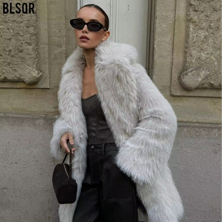 Dam Faux-Fur Kappa med Oversize Shawl Krage och Lång, Waistless Skärning