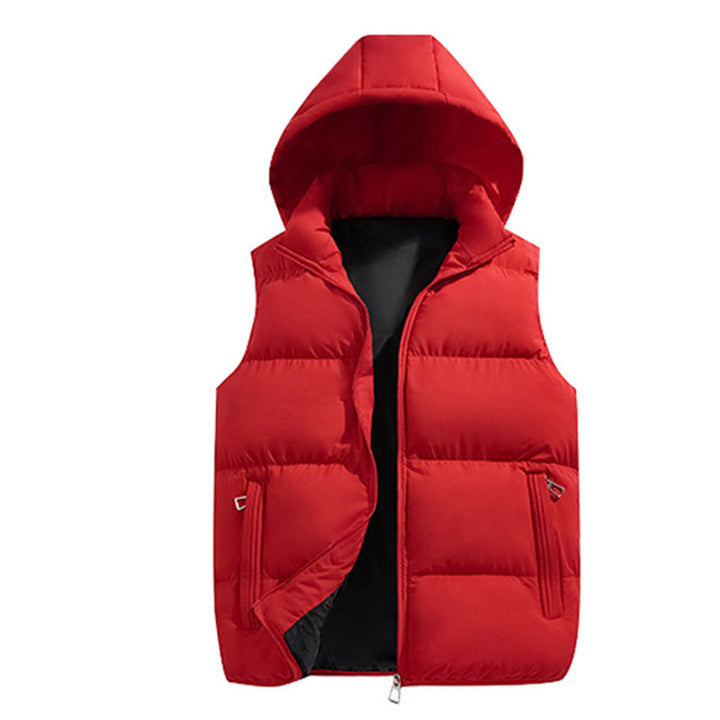 Herr Quiltad med Huva Väst med Termisk Filling, Zippered Fickor, och Vindtät Outer Shell