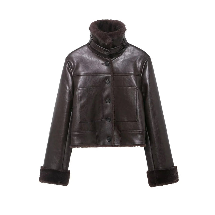 Dam cropped pilot jacka med teddy foder och adjustable neck strap