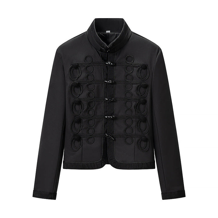 Dam Kort Military-Stil Jacka med Cord Decorations och Stå Krage