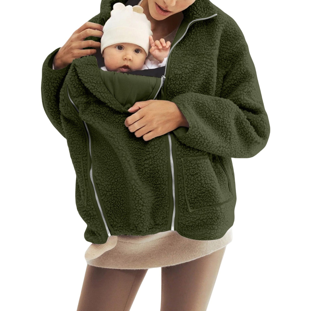 Dam oversized teddy fleecejacka med ståkrage och full-length dragkedja