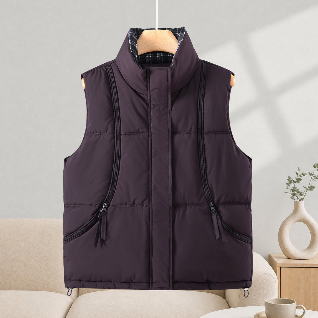 Dam quiltad thermal väst med high ståkrage, side dragkedja fickor, och adjustable fåll