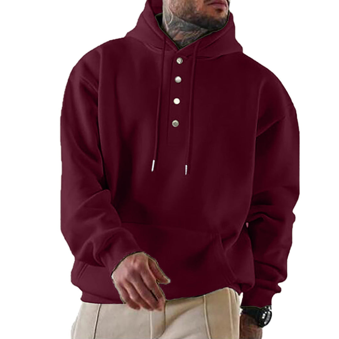 Herr Luvtröja med Henley Knapplist och Känguruficka EB