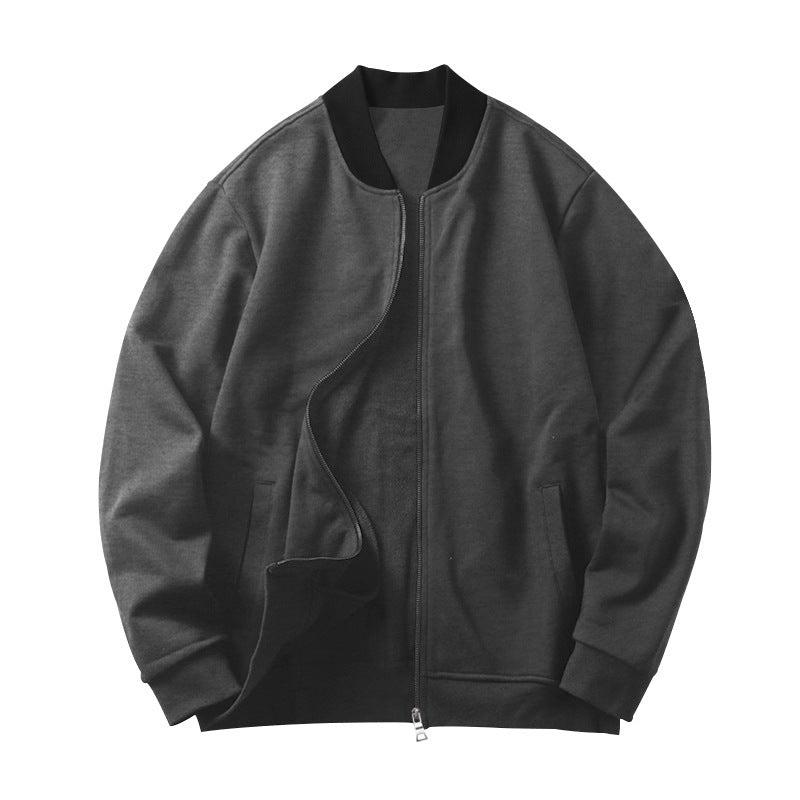 Herr Sportig-Elegant Sweat Jacka i Bomber Stil med Contrast Krage och Tvåvägsdragkedja