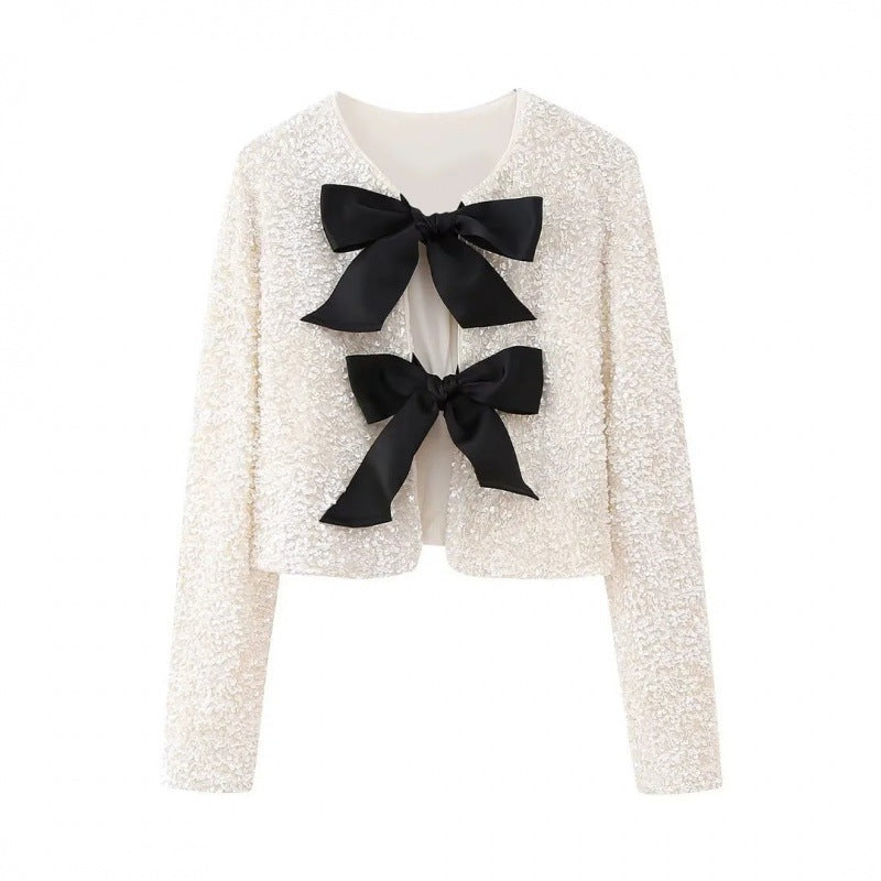 Dam Sequin Bolero jacka med dekorativ Satin Bows