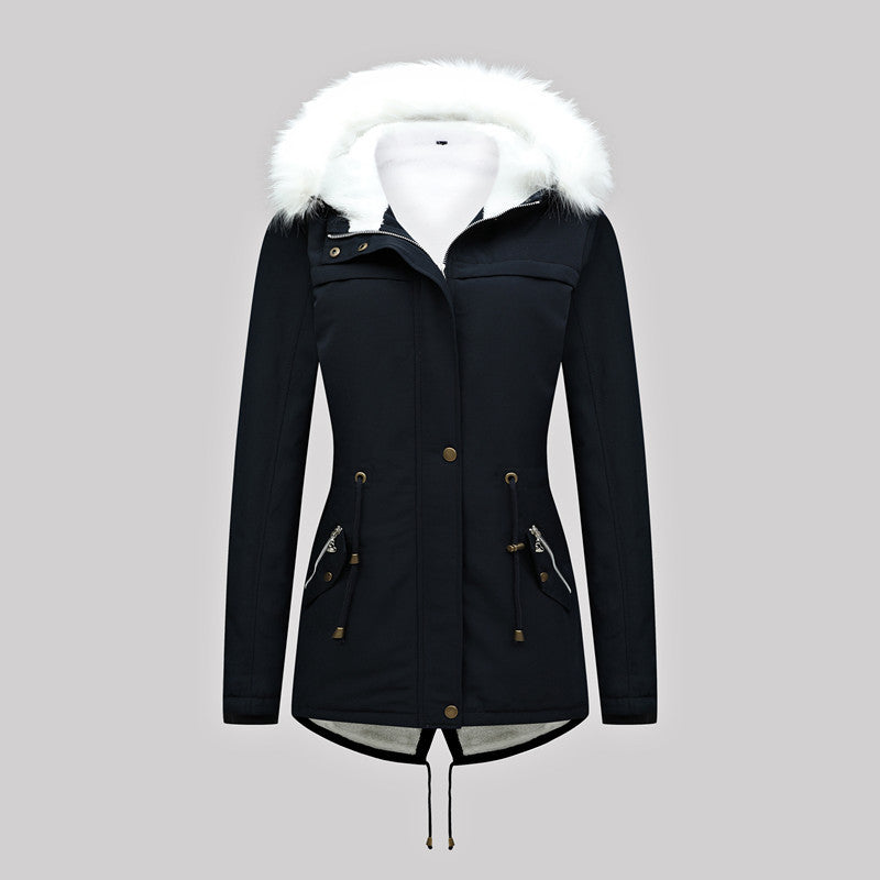 Dam skräddad vinter Parka med Thermofleecefoder och Detachable Faux Fur huva