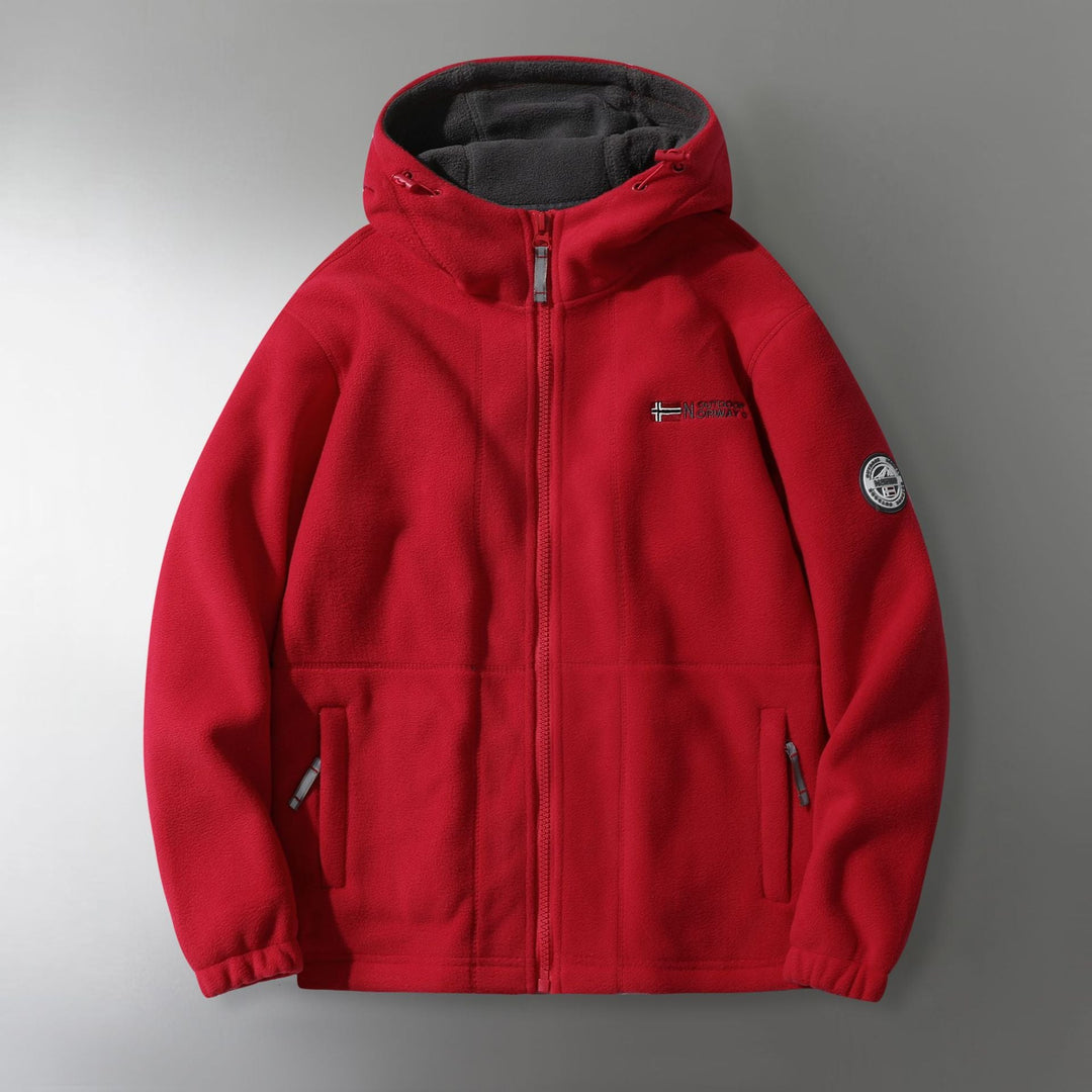 Herr Microfleece Utomhus Jacka med Huva, Wind-Resistant Structure och Logo Patch