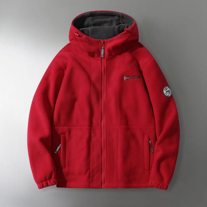 Herr Microfleece Utomhus Jacka med Huva, Wind-Resistant Structure och Logo Patch