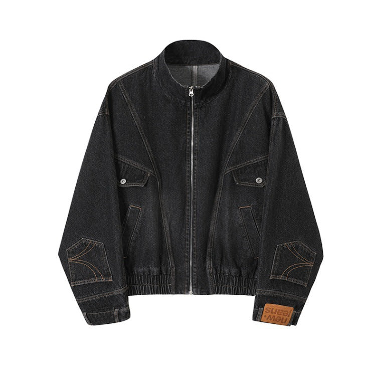Dam oversize denimjacka med ståkrage, dragkedja och Elastic fåll