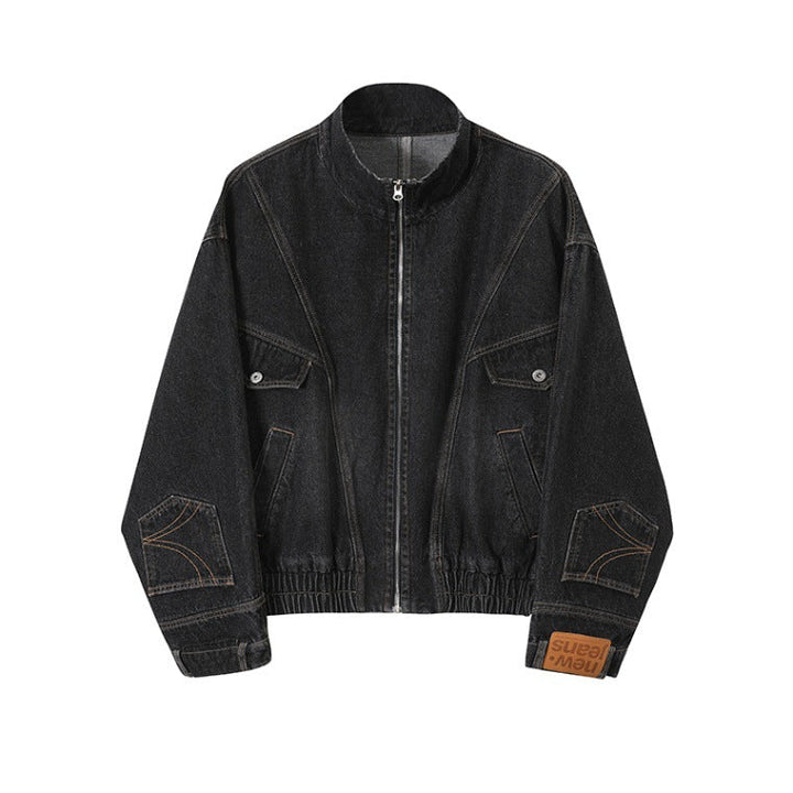 Dam oversize denimjacka med ståkrage, dragkedja och Elastic fåll