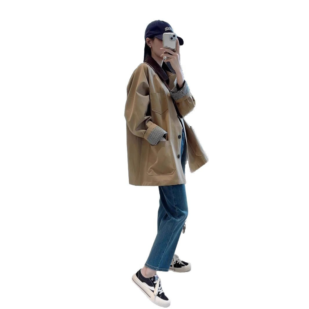 Dam modern oversize jacka med kontrasterande krage