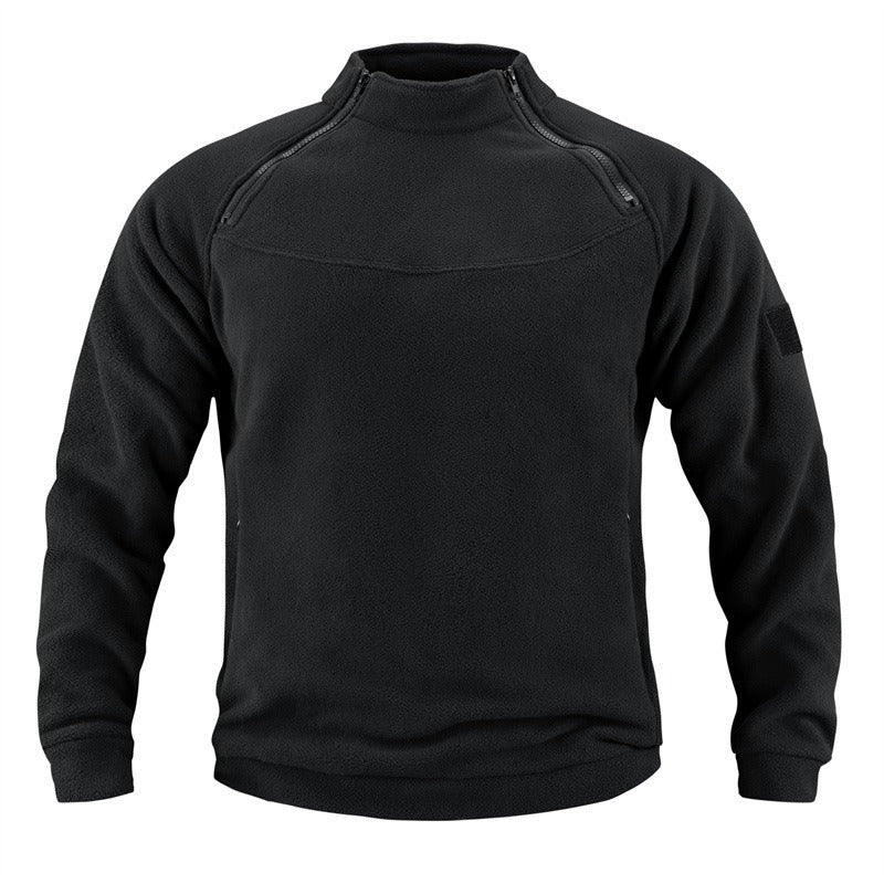 Herr Tactical Fleece Pullover med Axel Dragkedjor, Chin Guard, och Velcro Panel
