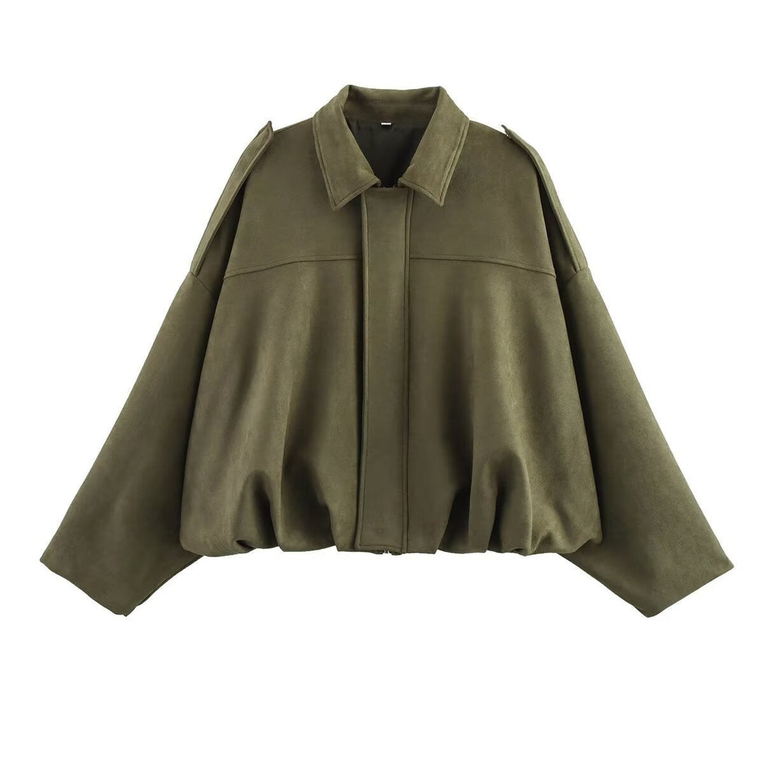 Dam oversize kort Velour Blouson med fåll med dragsko och Shoulder Epaulettes