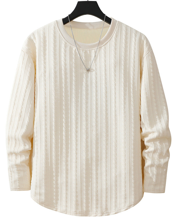 Herr Fin Structure Chunky Stickad Round Neck College-Tröja med Cable Mönster &amp; Avslappnad Passform