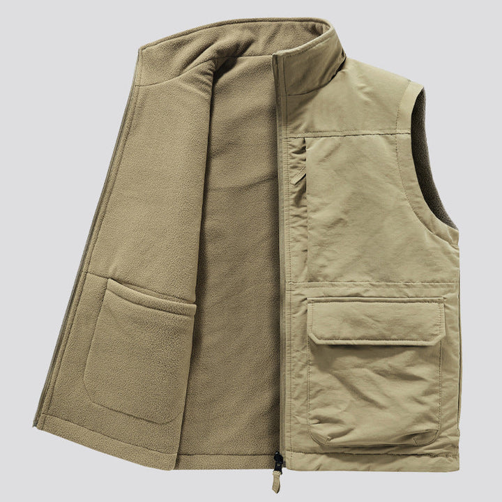 Herr Quiltad Utomhus Väst med Fleecefoder, Hög Krage och Multifunctional Lock Fickor